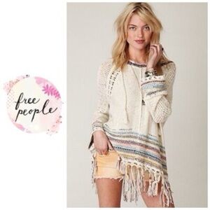 Free People Cream and Multicolor V-Neck Sweater
